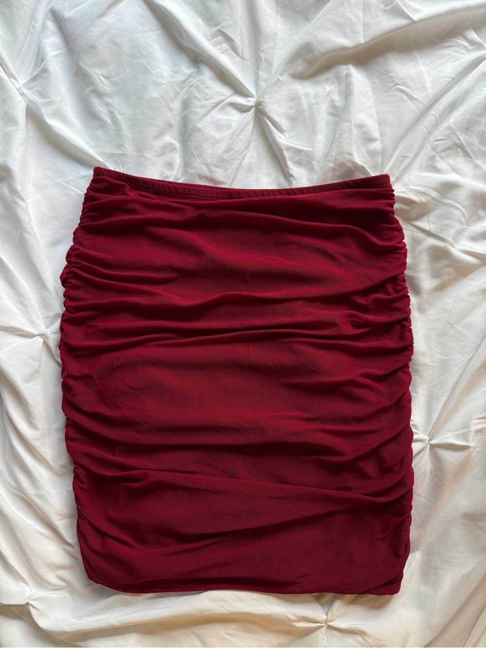 Ruched Burgundy Women's Skirt Red Knee Length Pencil
